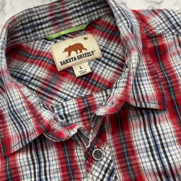 Men's Dakota Grizzly Red/Blue Plaid Short Sleeve Button Up Shirt Size L - Picture 1 of 5
